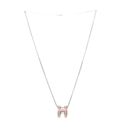 Hermes Lacquered Palladium Pop H Pendant Necklace Rose Dragee 3 of 6