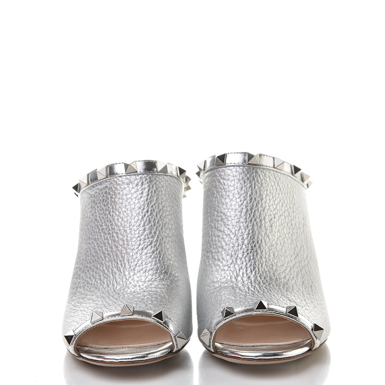 Valentino Garavani Metallic Pebbled Calfskin Rockstud High Heel Slide Sandals 37 Silver 2 of 10