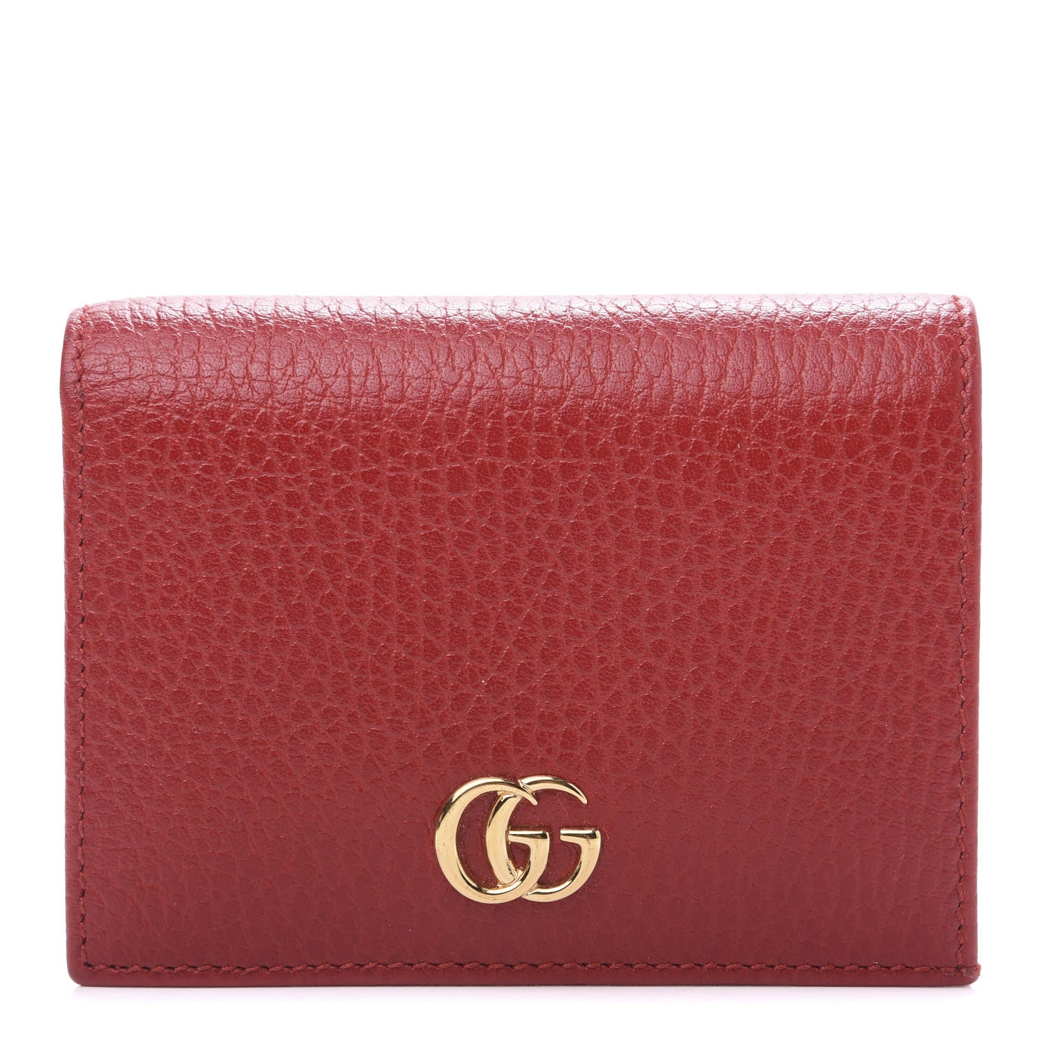 Gucci Pebbled Calfskin GG Marmont Card Case Hibiscus Red 1 of 8