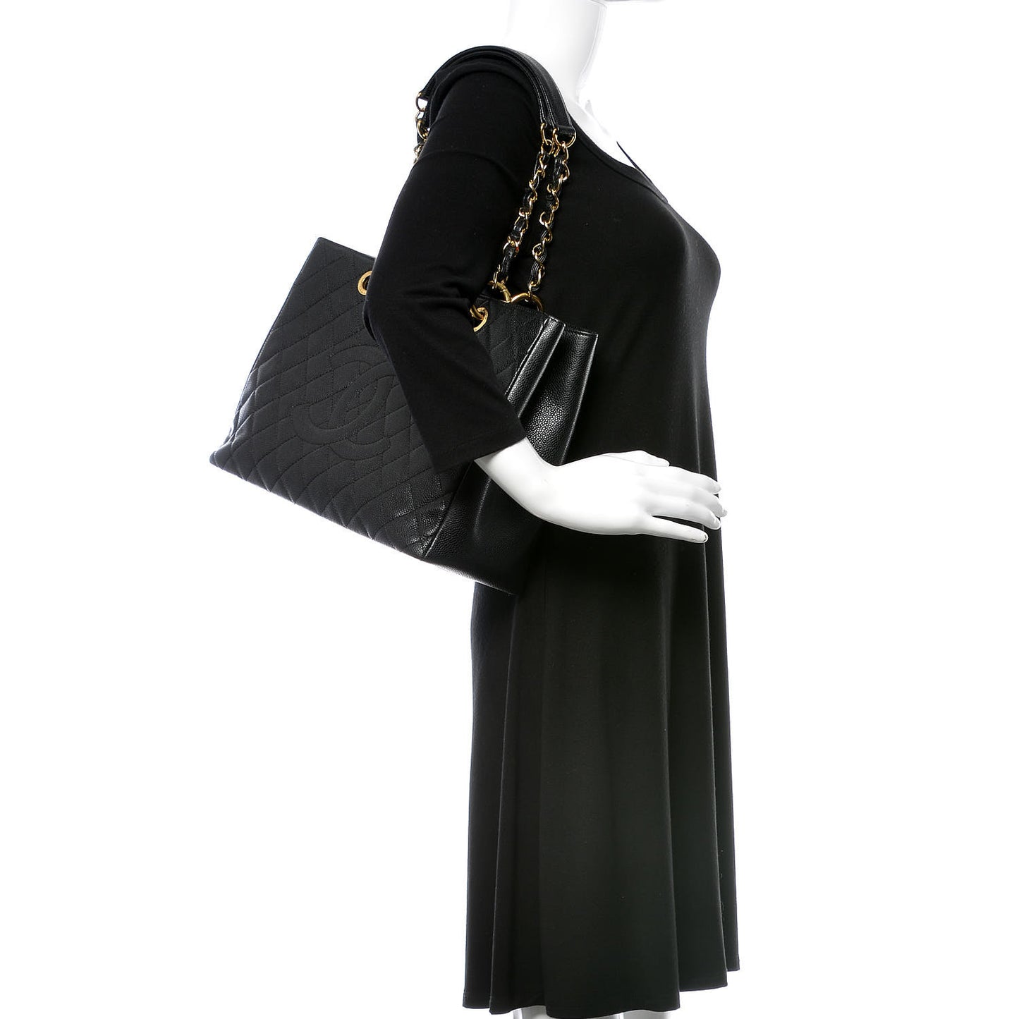 Caviar Quilted Grand Shopping Tote GST Black