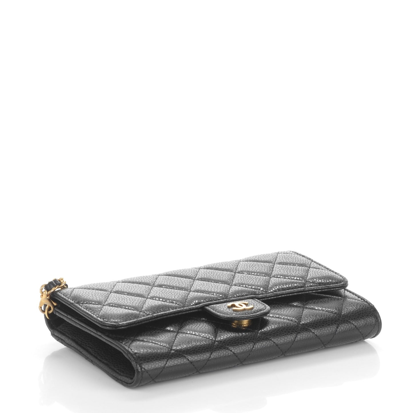 Caviar Quilted Wallet On Removable Chain Black