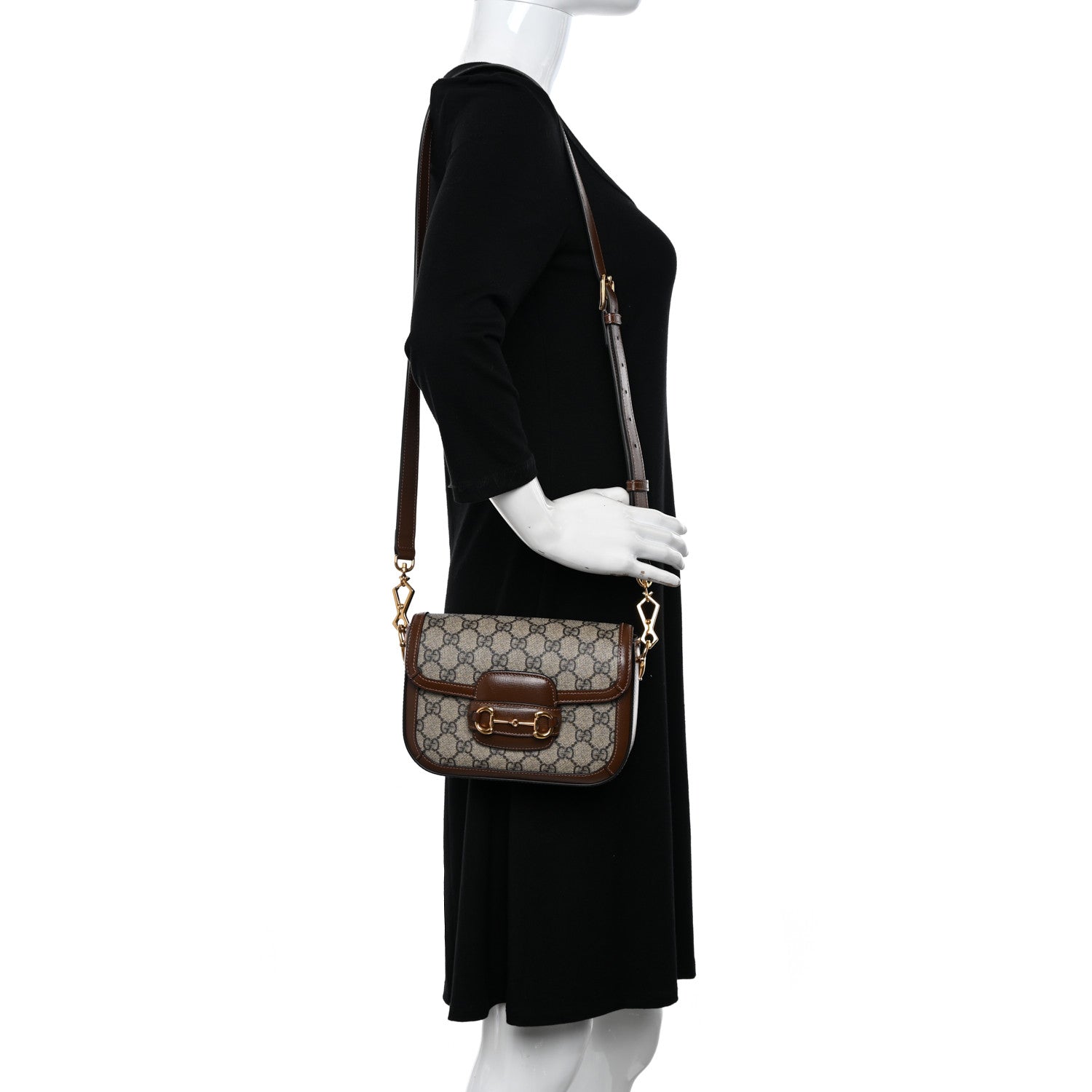 Gucci GG Supreme Monogram Azalea Calfskin Web Mini Horsebit 1955 Shoulder Bag Beige Ebony Brown Sugar 2 of 11