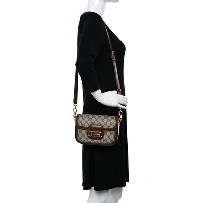 Gucci GG Supreme Monogram Azalea Calfskin Web Mini Horsebit 1955 Shoulder Bag Beige Ebony Brown Sugar 2 of 11