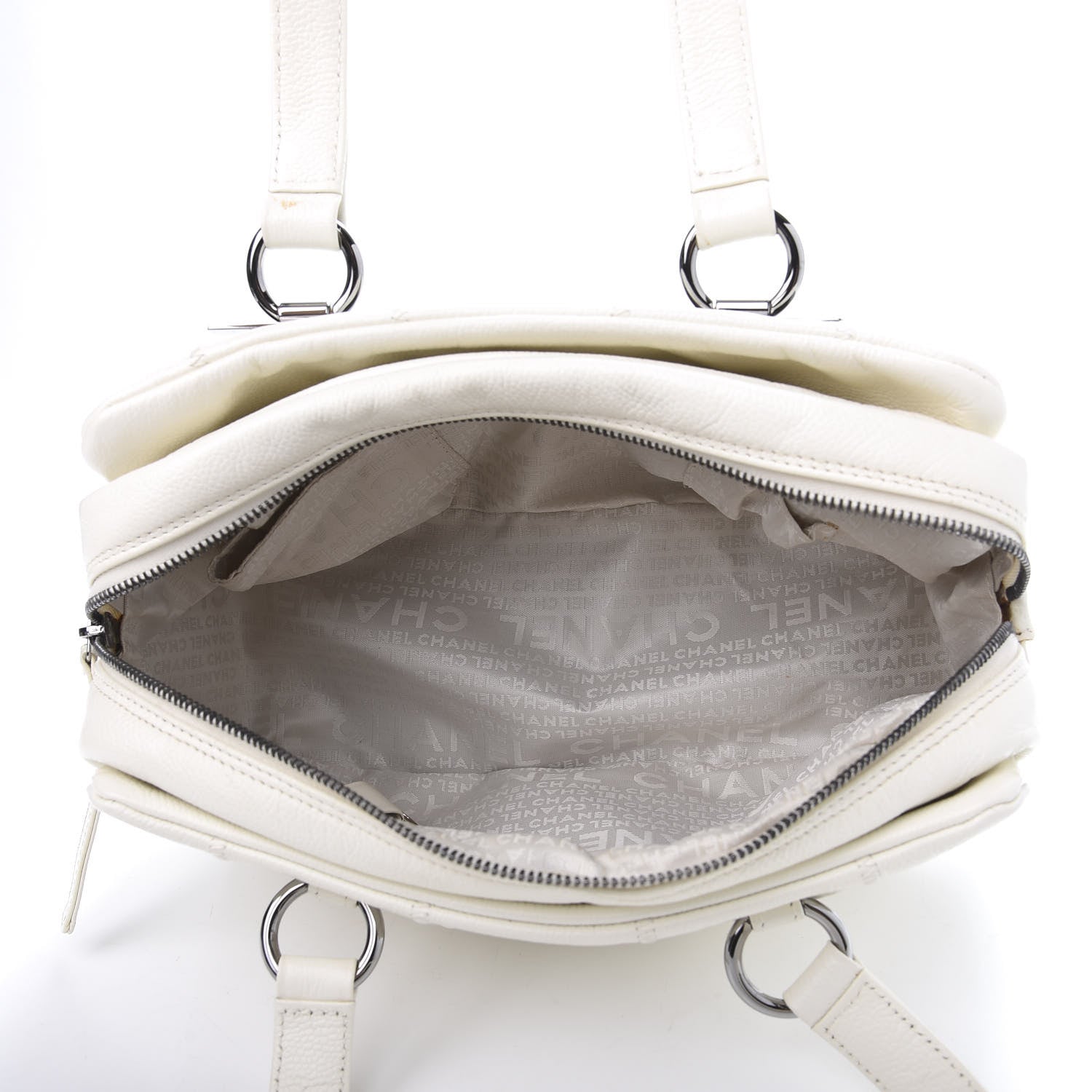 Chanel Caviar Square Stitched Bowler White 5 of 11