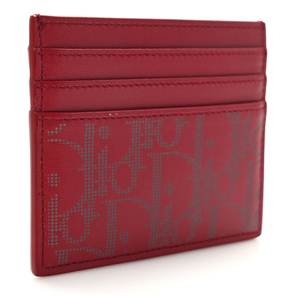 Christian Dior Calfskin Oblique Galaxy Perforated Card Holder Red White 3 of 8