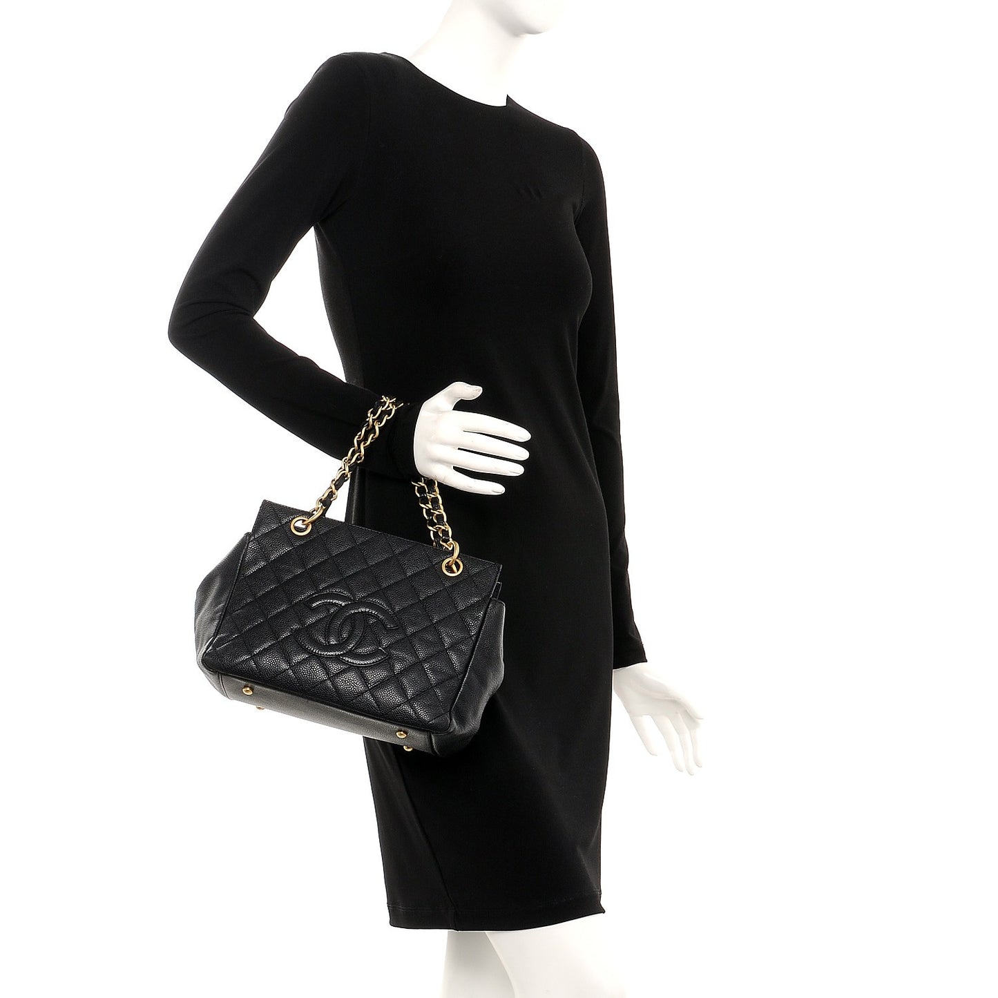 Caviar Quilted Petit Timeless Tote PTT Black