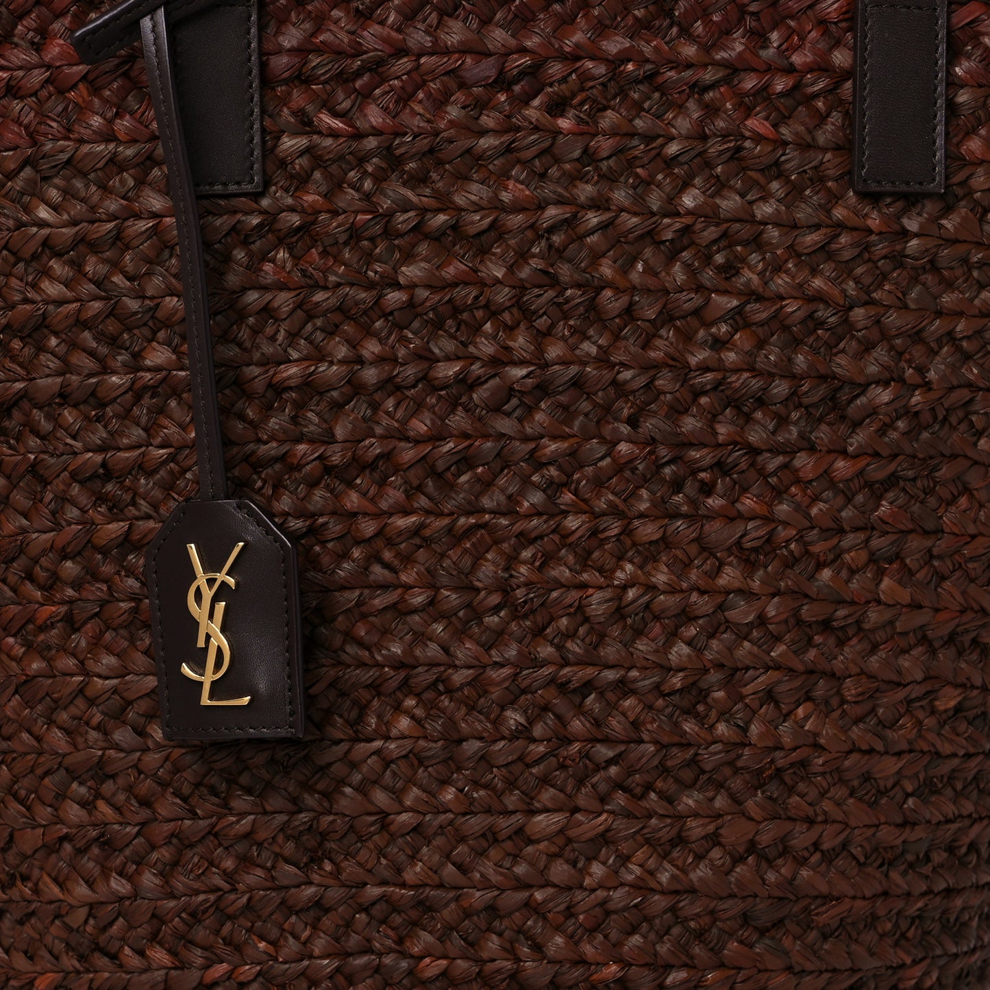 Raffia Calfskin Medium Panier Tote Dark Chocolate