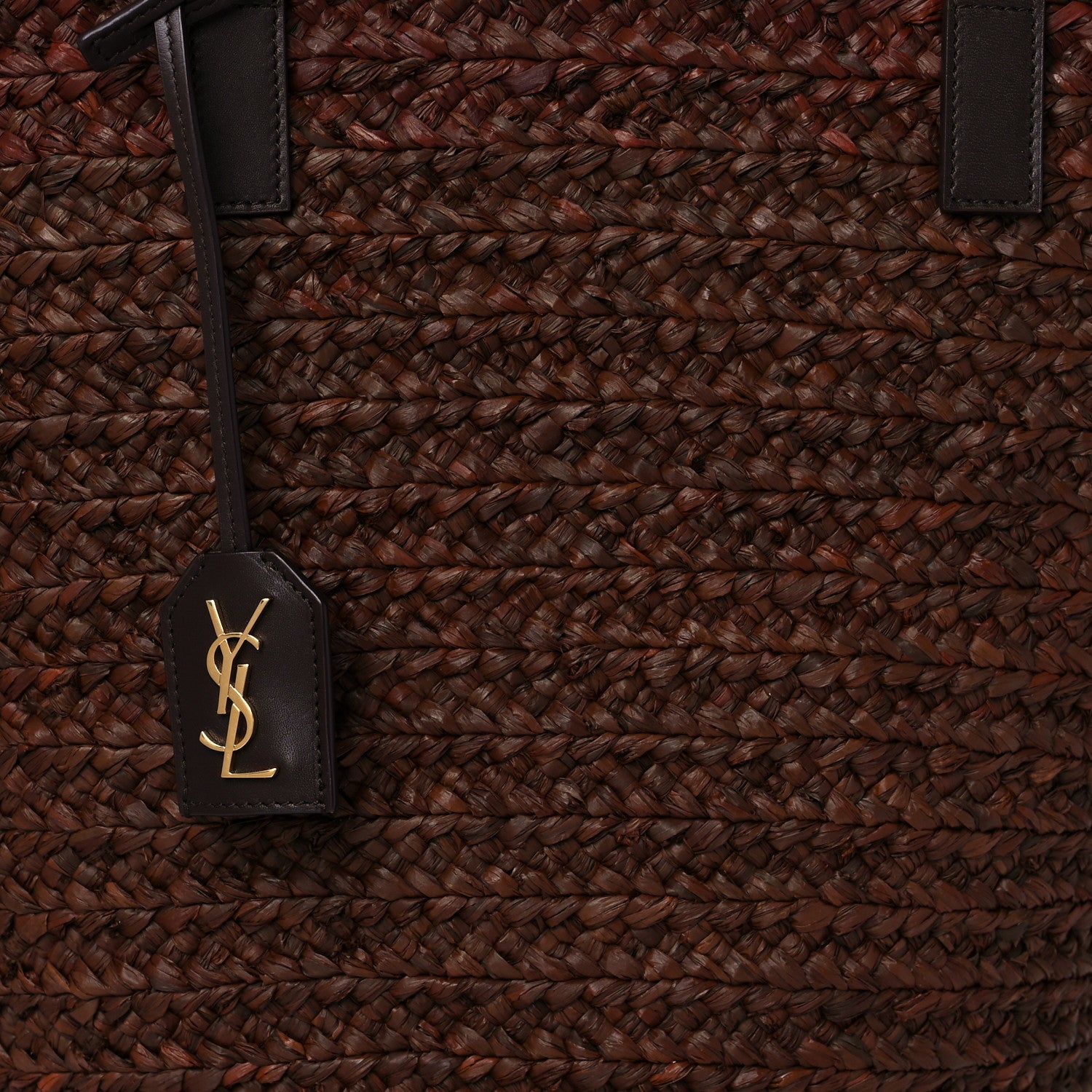 Saint Laurent Raffia Calfskin Medium Panier Tote Dark Chocolate 7 of 9