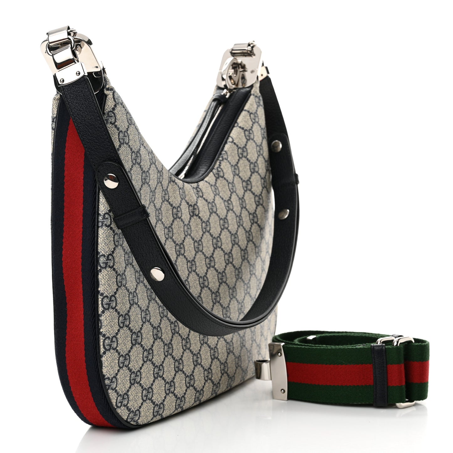 GG Supreme Monogram Textured Calfskin Web Large Attache Shoulder Bag Beige Blue