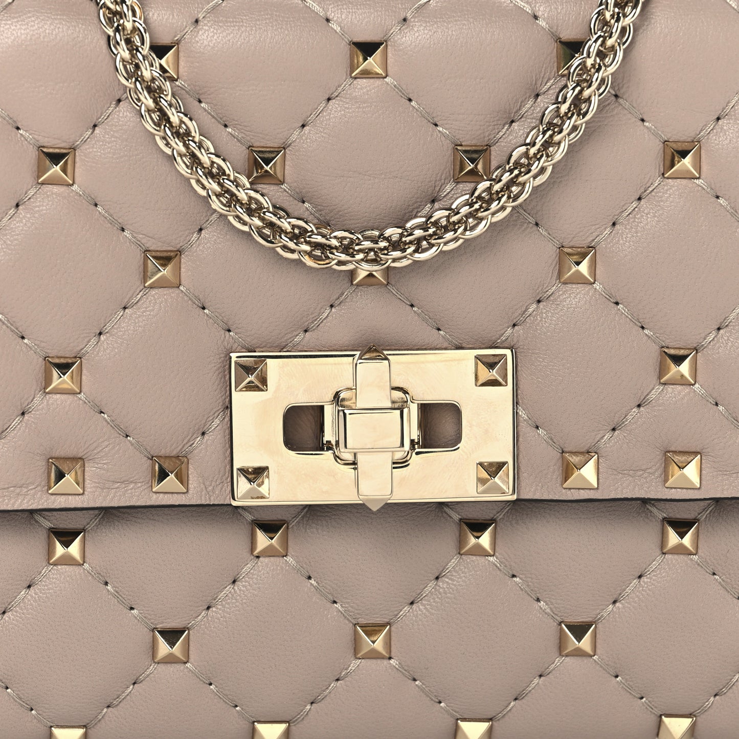 Lambskin Rockstud Spike Wallet on Chain Poudre