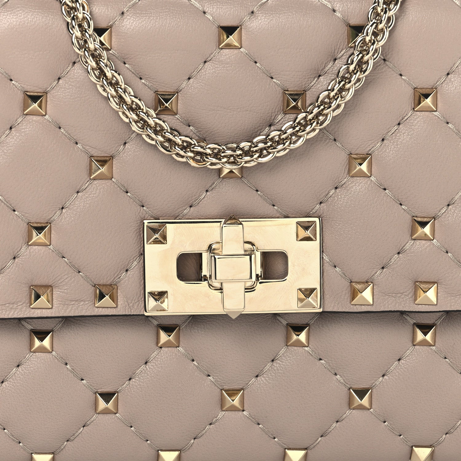 Valentino Garavani Lambskin Rockstud Spike Wallet on Chain Poudre 7 of 10