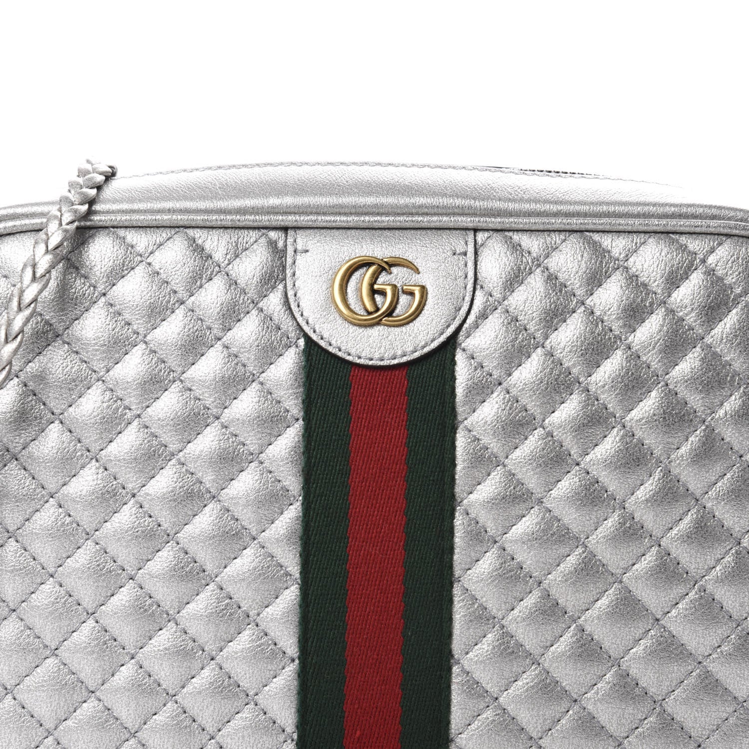 Gucci Laminated Nappa Web Trapuntata Small GG Shoulder Bag Argento 10 of 10