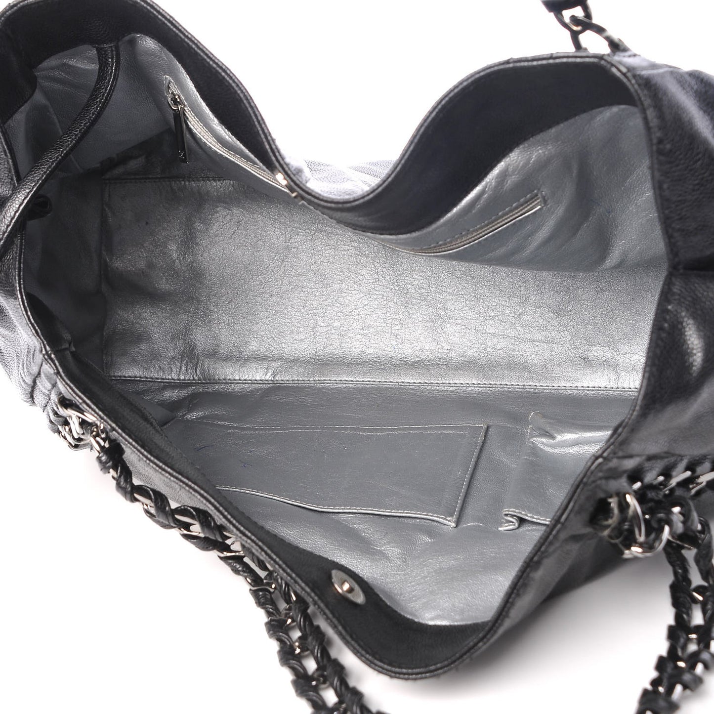 Glazed Caviar East West Modern Chain Tote Black