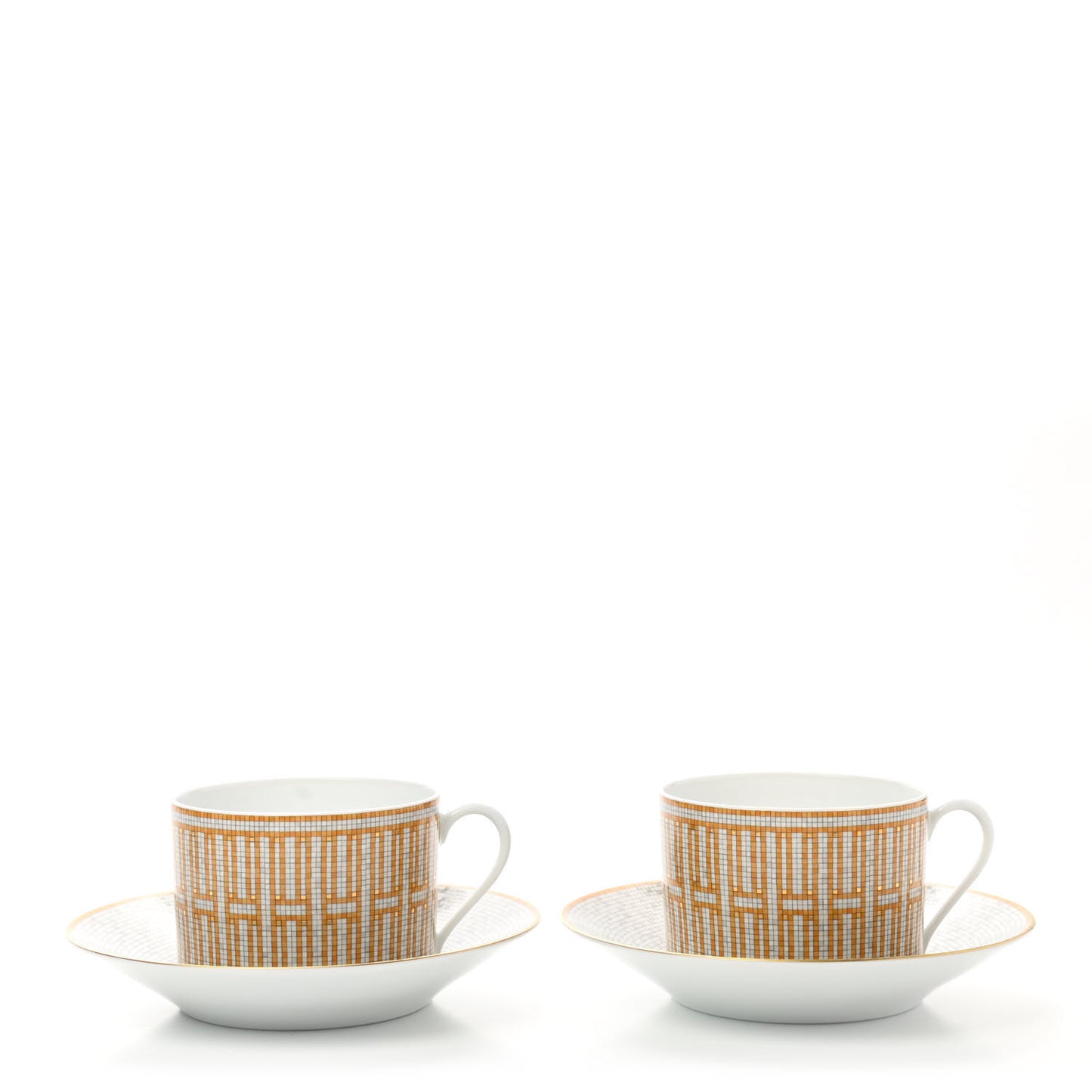 Porcelain Mosaique Au 24 Gold Breakfast Cup And Saucer Set Of 2