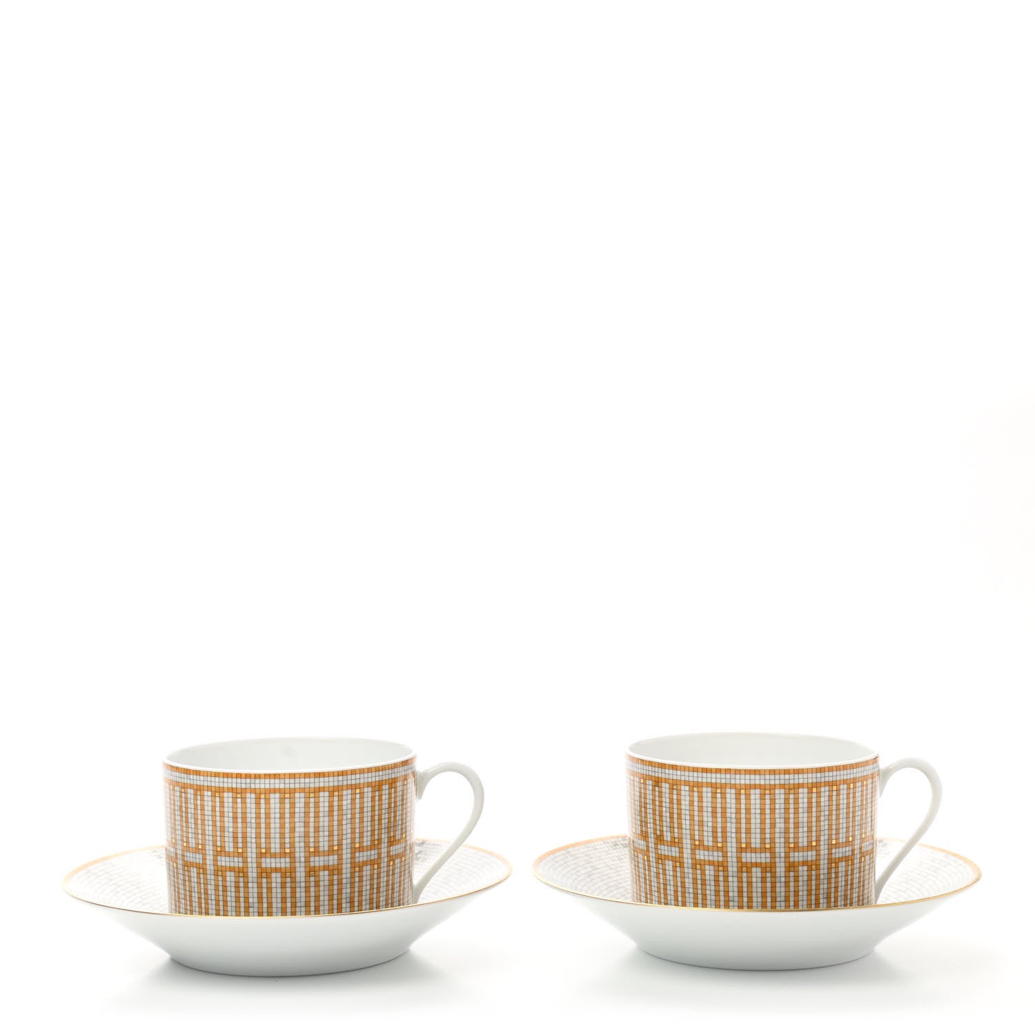 Hermes Porcelain Mosaique Au 24 Gold Breakfast Cup And Saucer Set Of 2 1 of 15