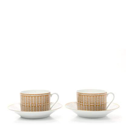 Hermes Porcelain Mosaique Au 24 Gold Breakfast Cup And Saucer Set Of 2 1 of 15