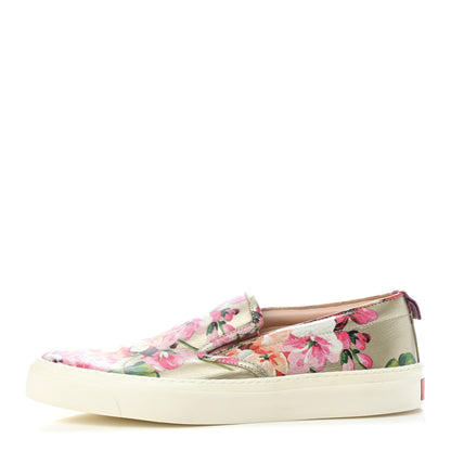 Gucci Calfskin Blooms Print Womens Slip On Sneakers 37 Gold Multicolor Dry Rose 1 of 8