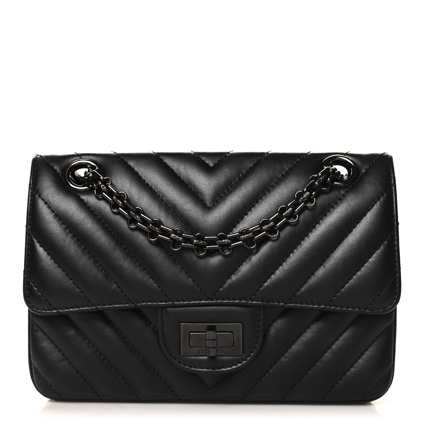 Aged Calfskin Chevron Quilted 2.55 Reissue Mini Flap So Black