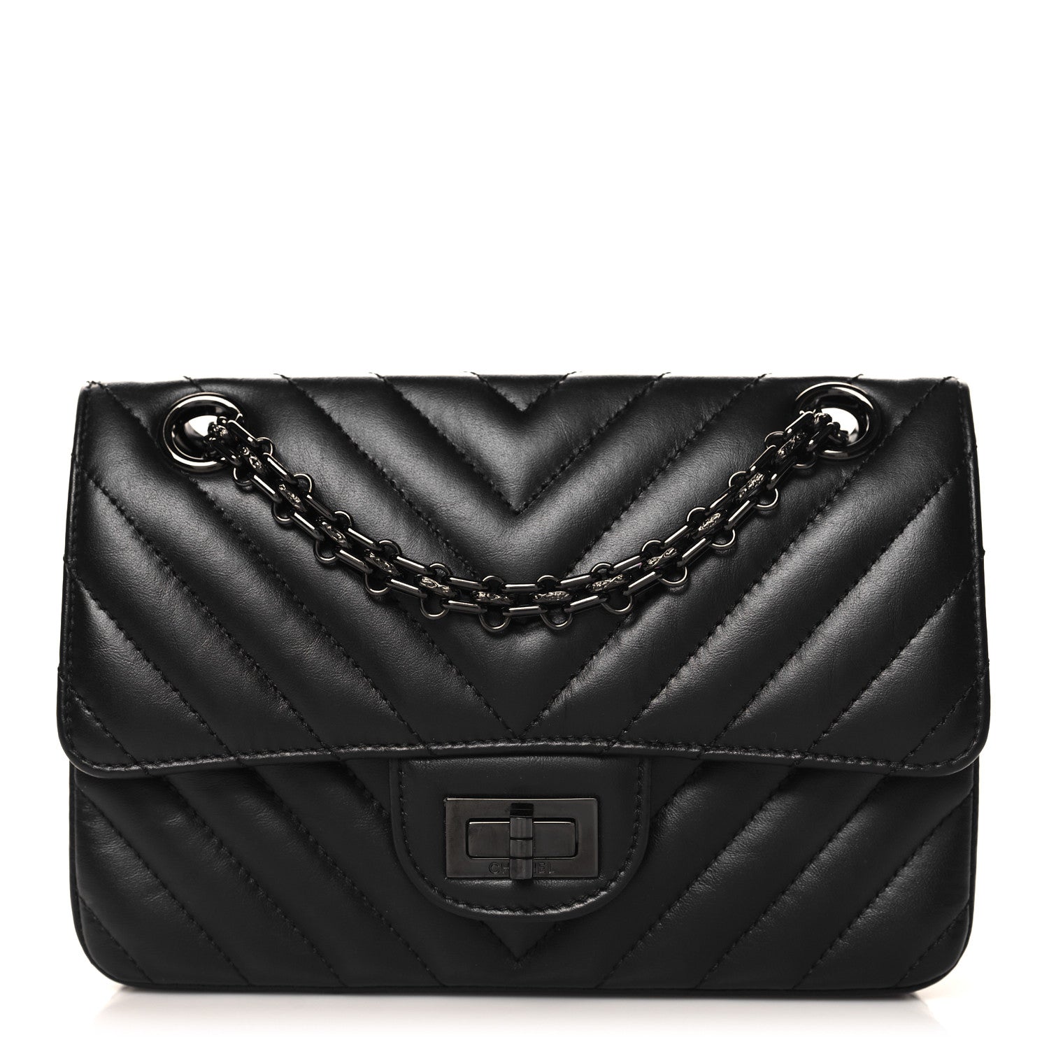 Chanel Aged Calfskin Chevron Quilted 2.55 Reissue Mini Flap So Black 1 of 14