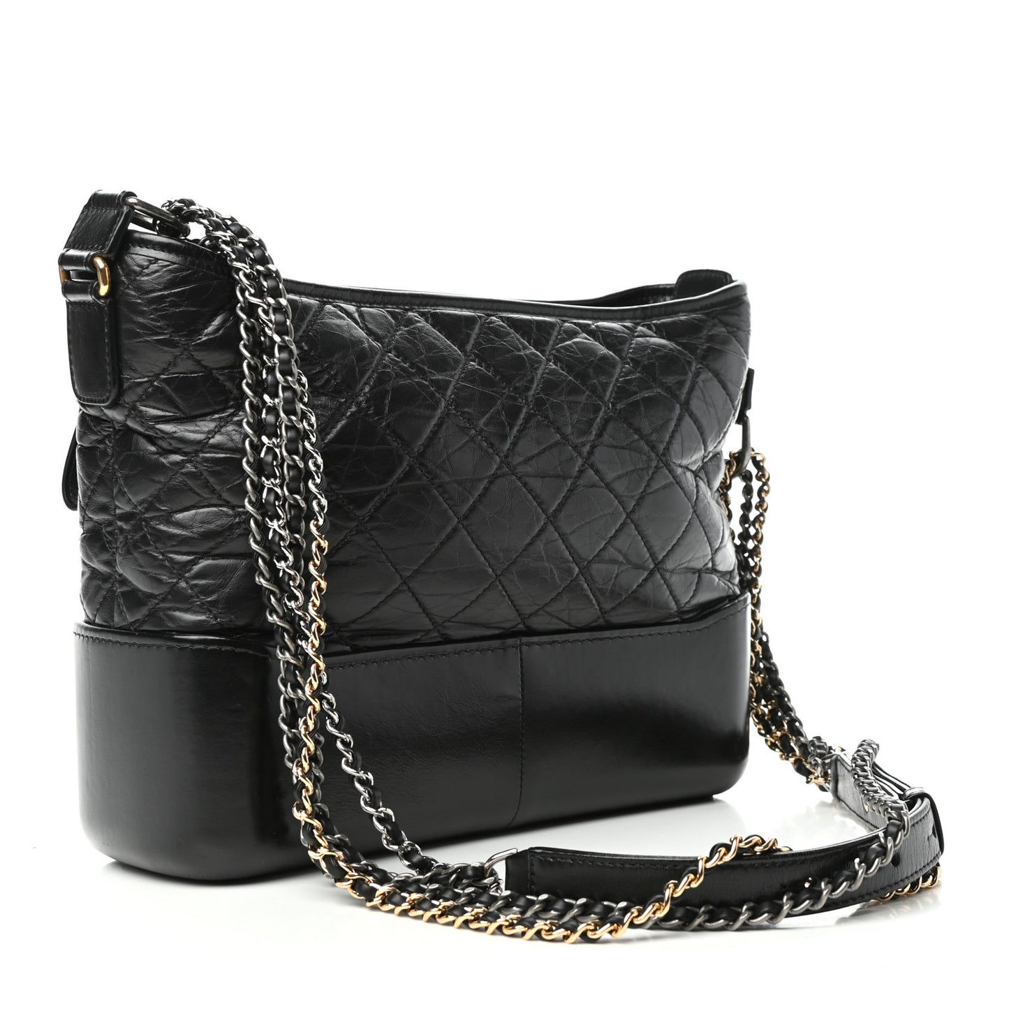 Aged Calfskin Quilted Medium Gabrielle Hobo Black