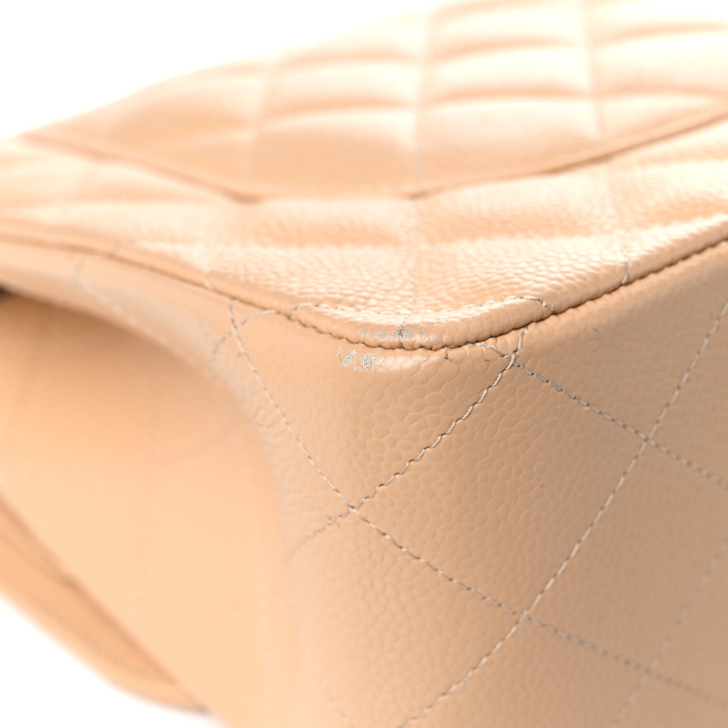 Caviar Quilted Jumbo Double Flap Beige Clair