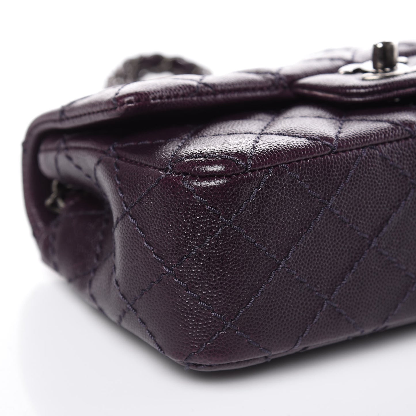 Washed Caviar Quilted Mini Rectangular Flap Dark Purple