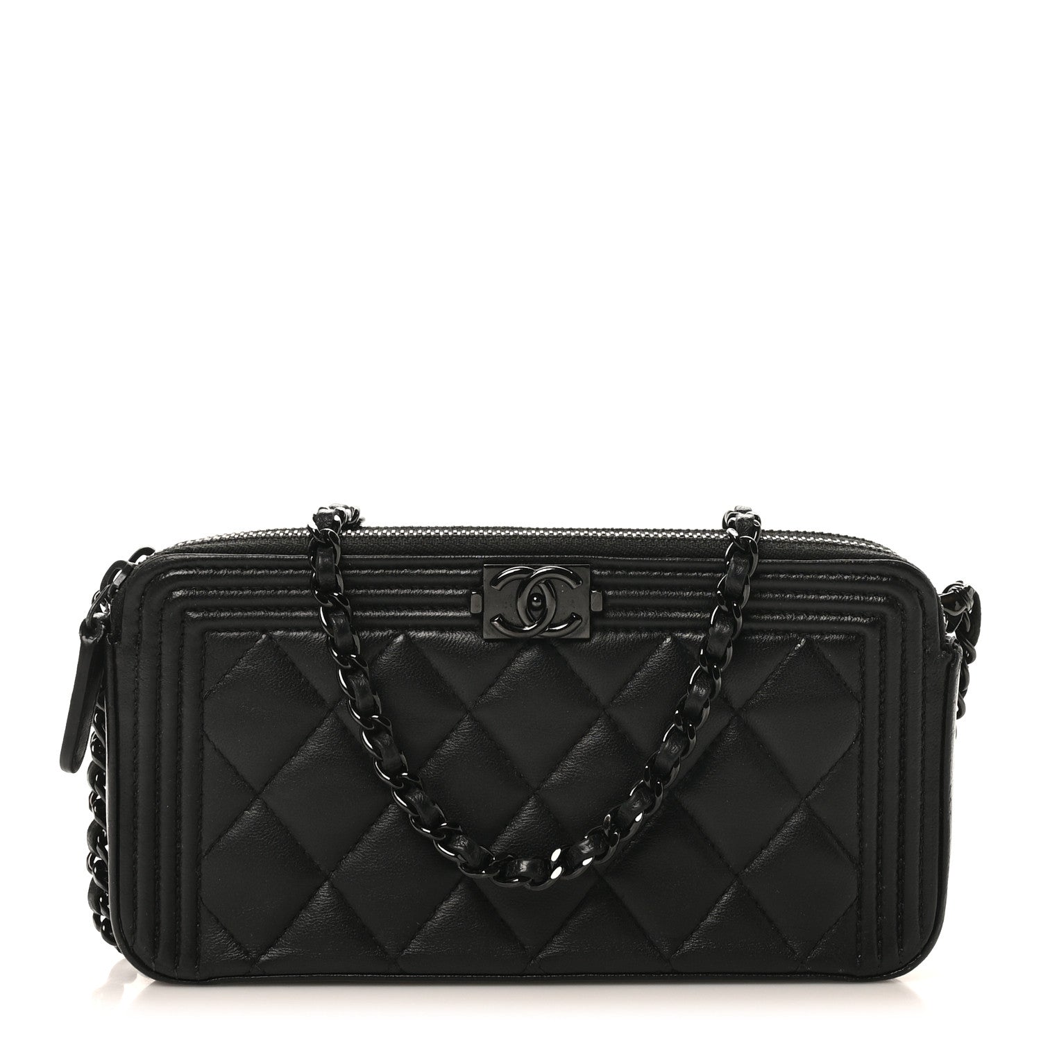 Chanel Lambskin Quilted Small Boy Clutch With Chain So Black 1 of 10