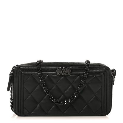 Chanel Lambskin Quilted Small Boy Clutch With Chain So Black 1 of 10