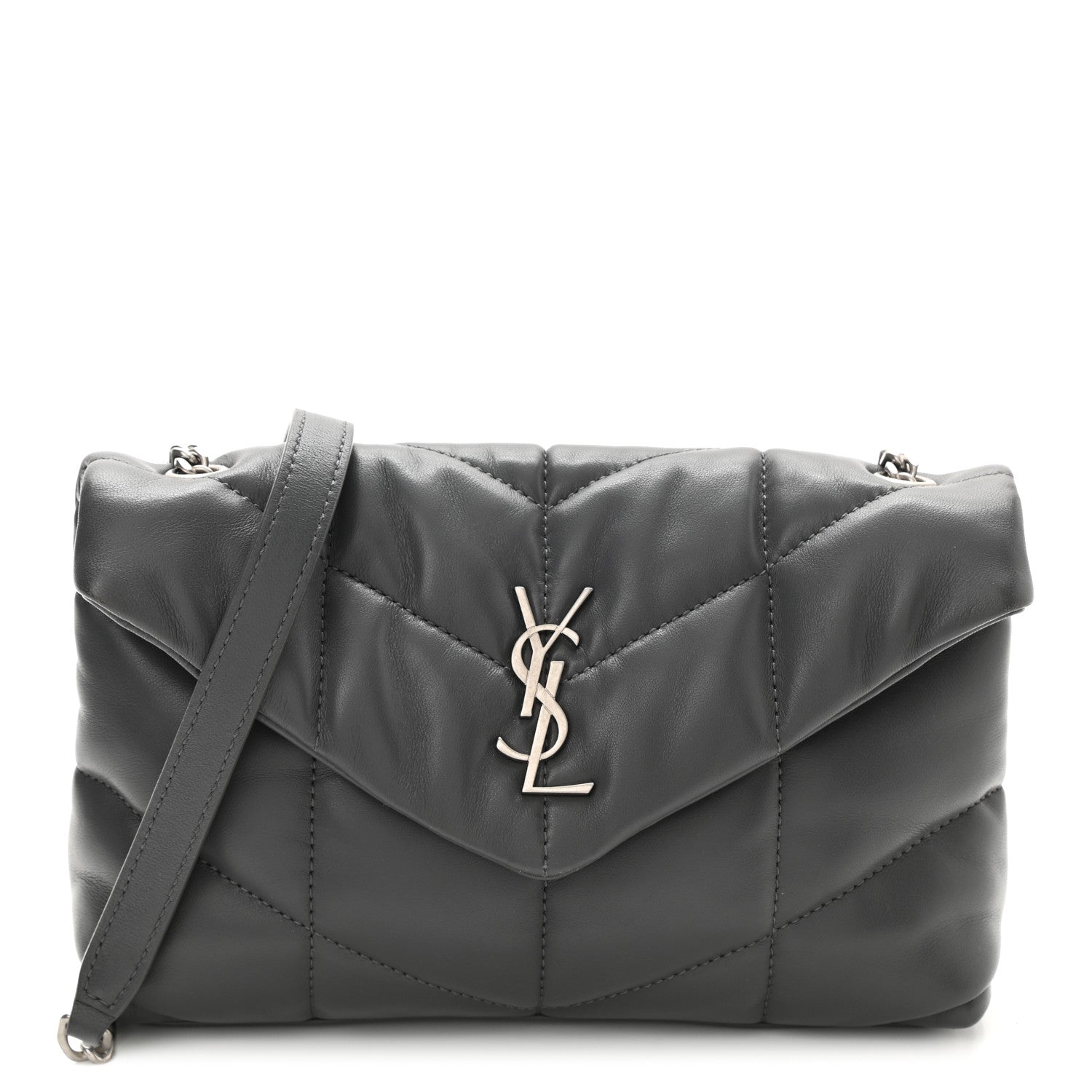 Saint Laurent Lambskin Quilted Toy Loulou Puffer Monogram Chain Satchel Storm 1 of 9