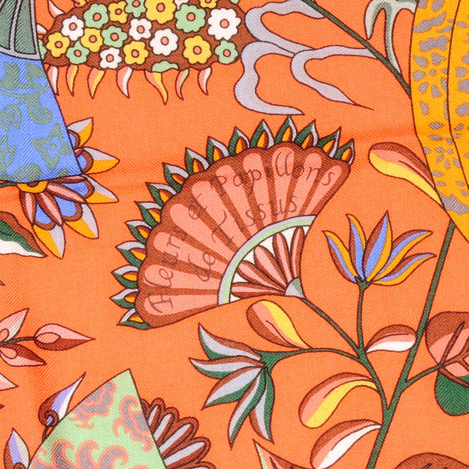Hermes Cashmere Silk Fleurs et Papillons de Tissus Scarf 140 Orange 4 of 5