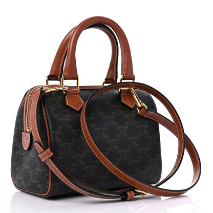 Celine Triomphe Canvas Calfskin Small Boston Bag Tan 3 of 10