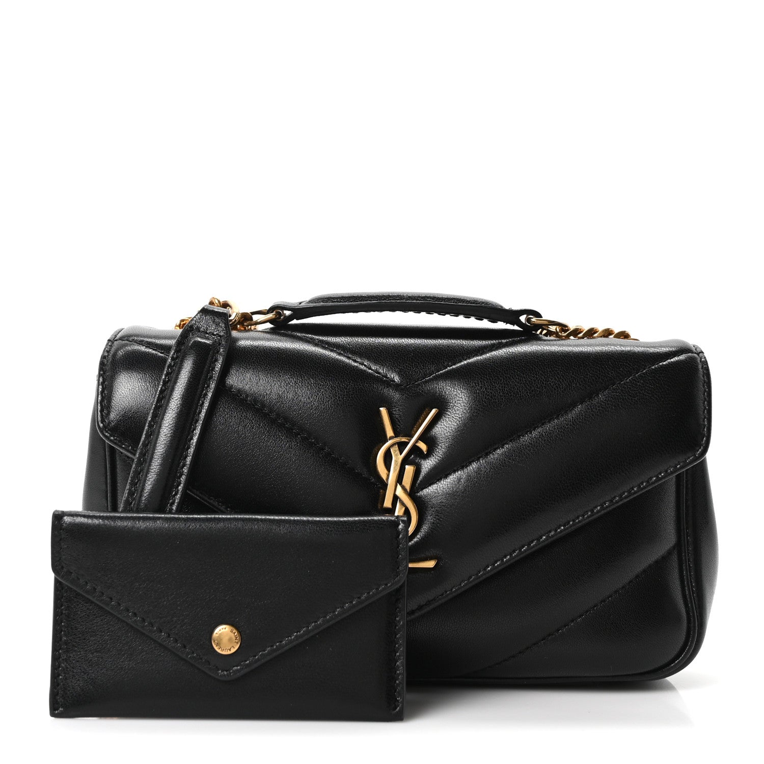 Saint Laurent Lambskin Chevron Quilted Mini LouLou Black 3 of 11