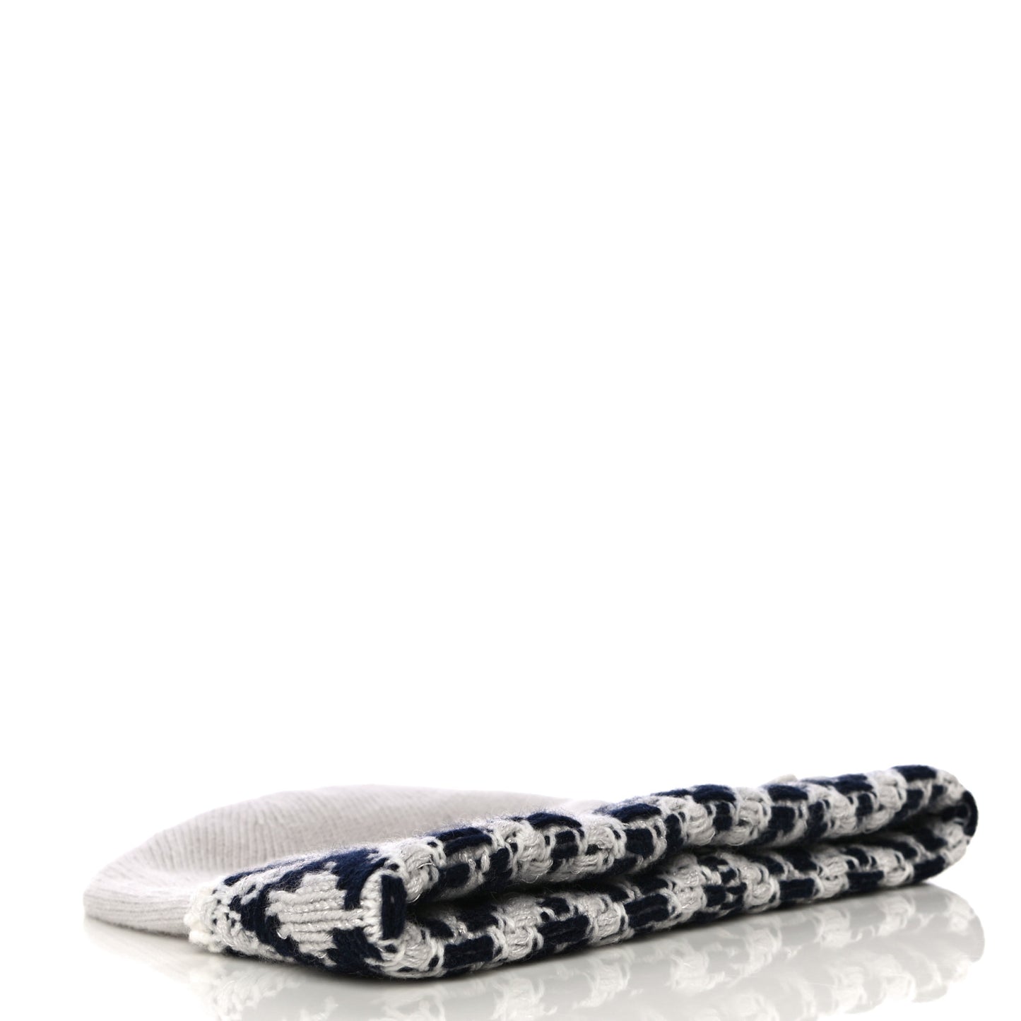 Cashmere Blend CC Beanie Hat White Navy Blue