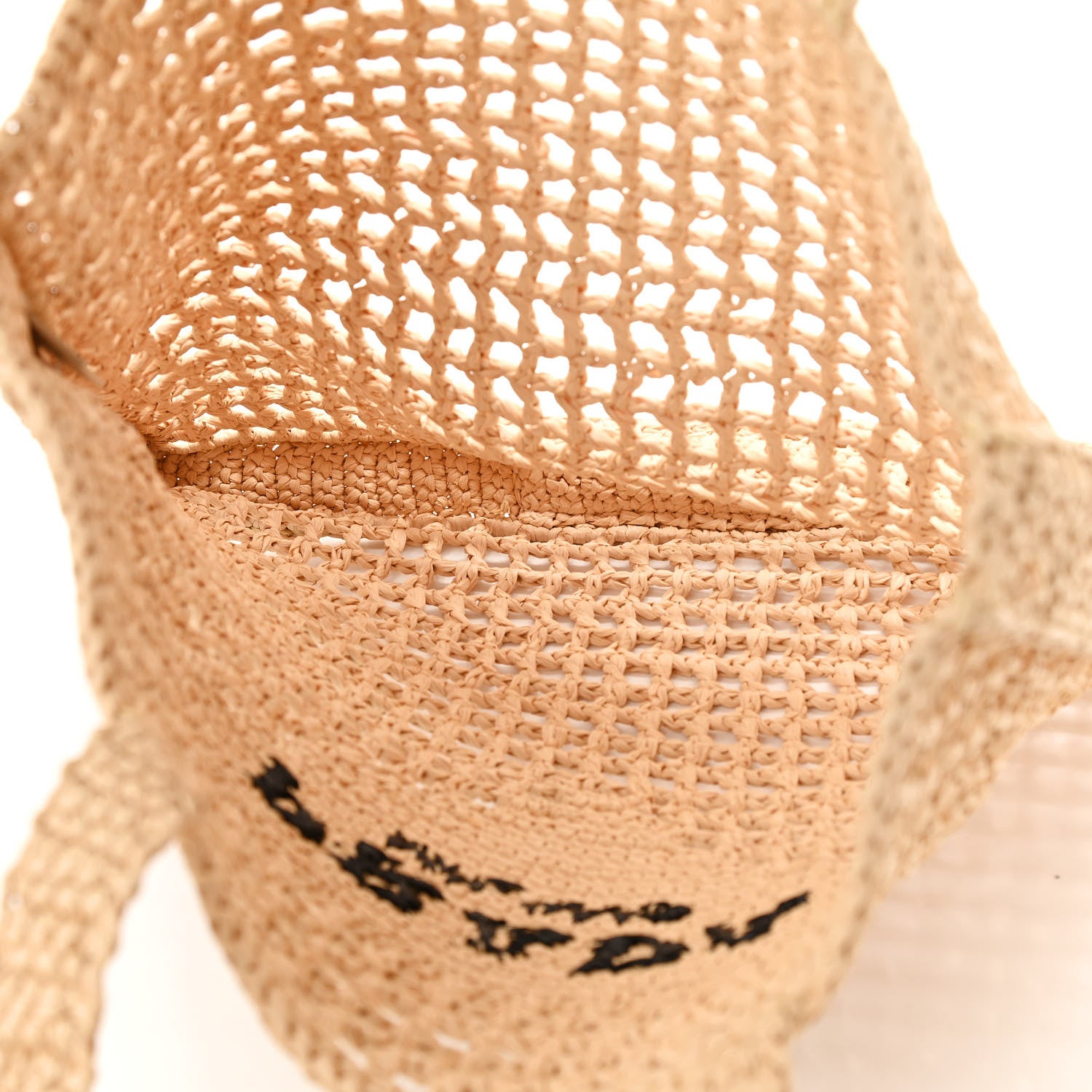 Prada Yarn Raffia Effect Crochet Logo Embroidered Tote Bag Naturale 5 of 10