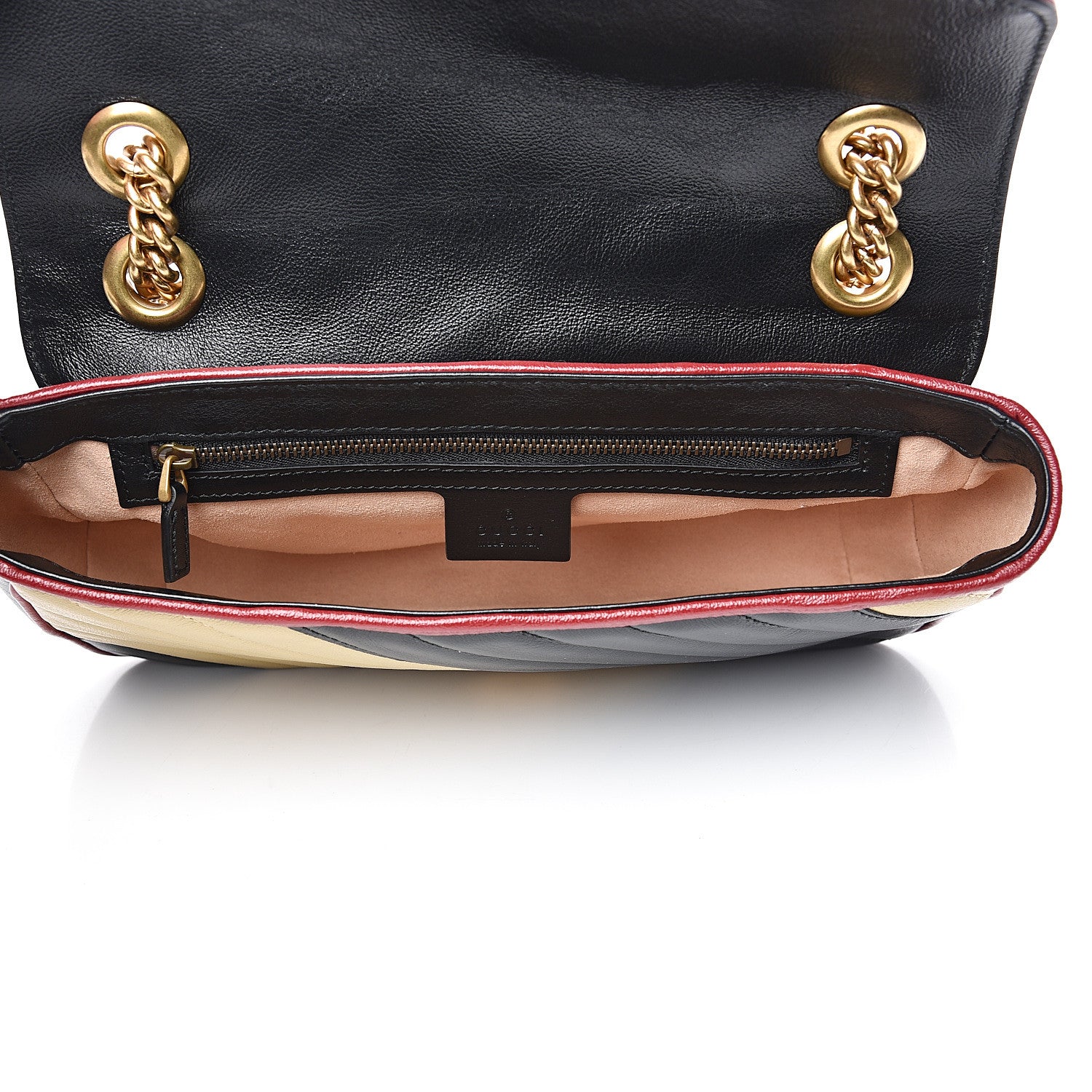 Gucci Vintage Effect Calfskin Matelasse Diagonal Striped Small Torchon GG Marmont Shoulder Bag Black Beige 4 of 9