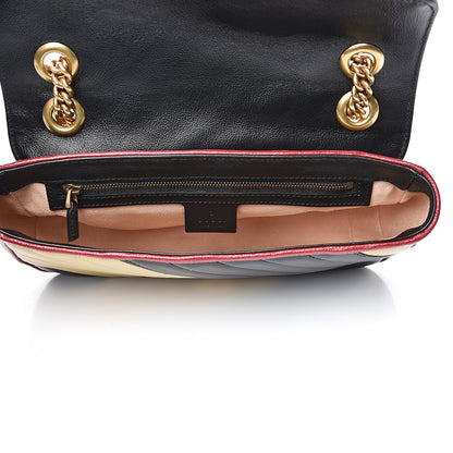 Gucci Vintage Effect Calfskin Matelasse Diagonal Striped Small Torchon GG Marmont Shoulder Bag Black Beige 4 of 9