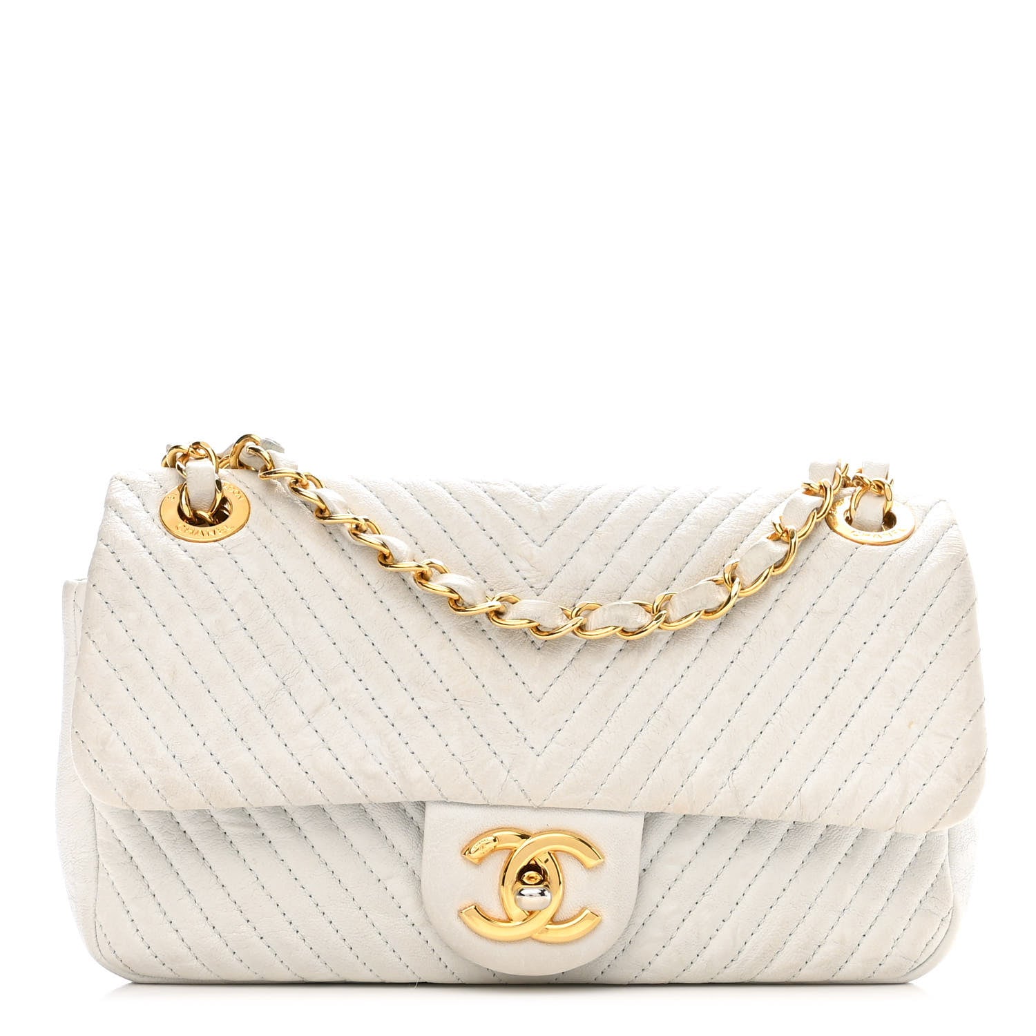 Chanel Calfskin Surpique Chevron Small Flap White 1 of 14