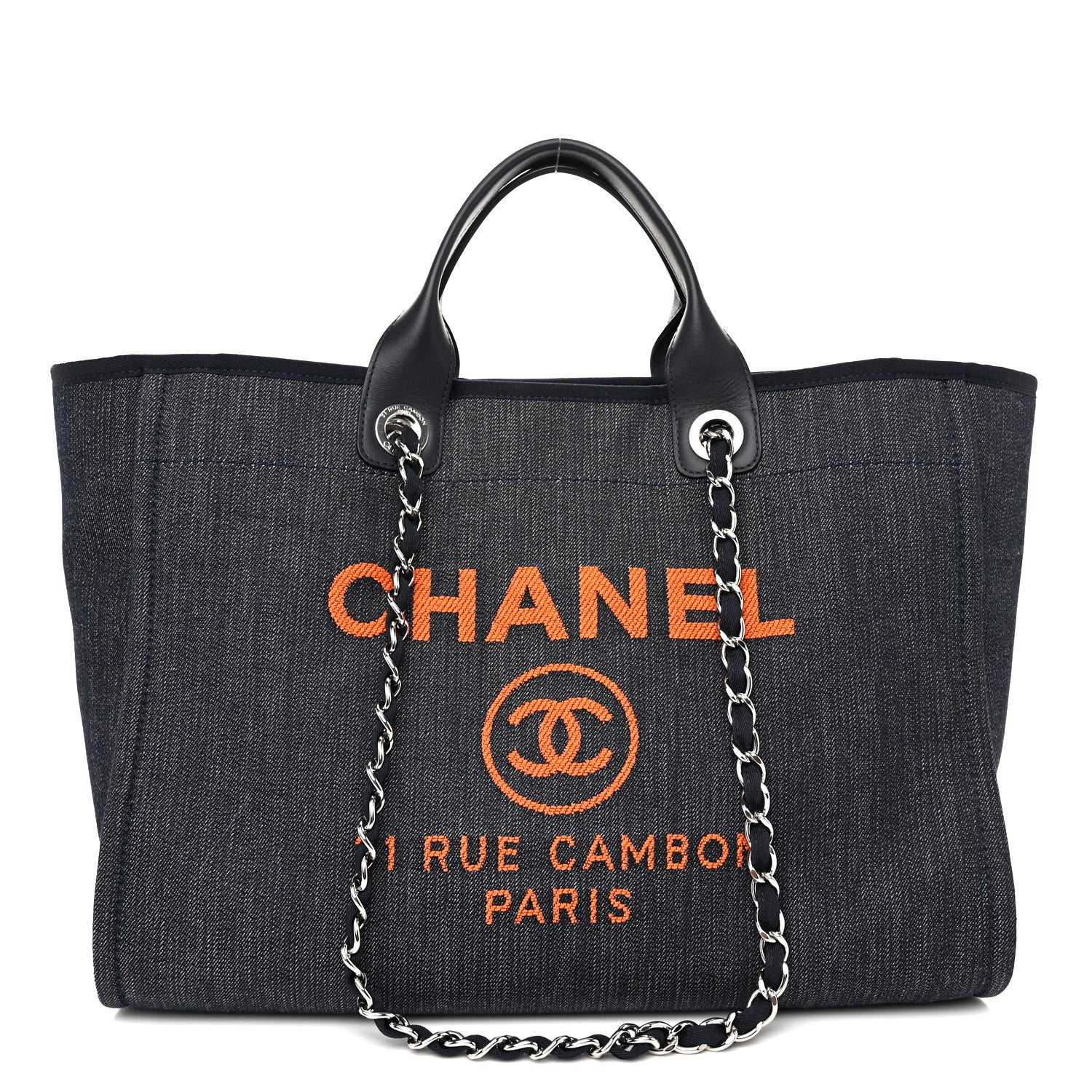Chanel Denim Medium Deauville Tote Blue Orange 1 of 11