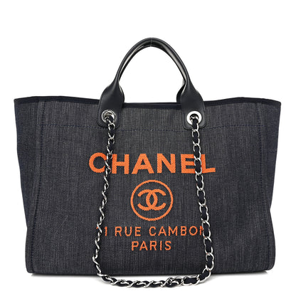 Chanel Denim Medium Deauville Tote Blue Orange 1 of 11