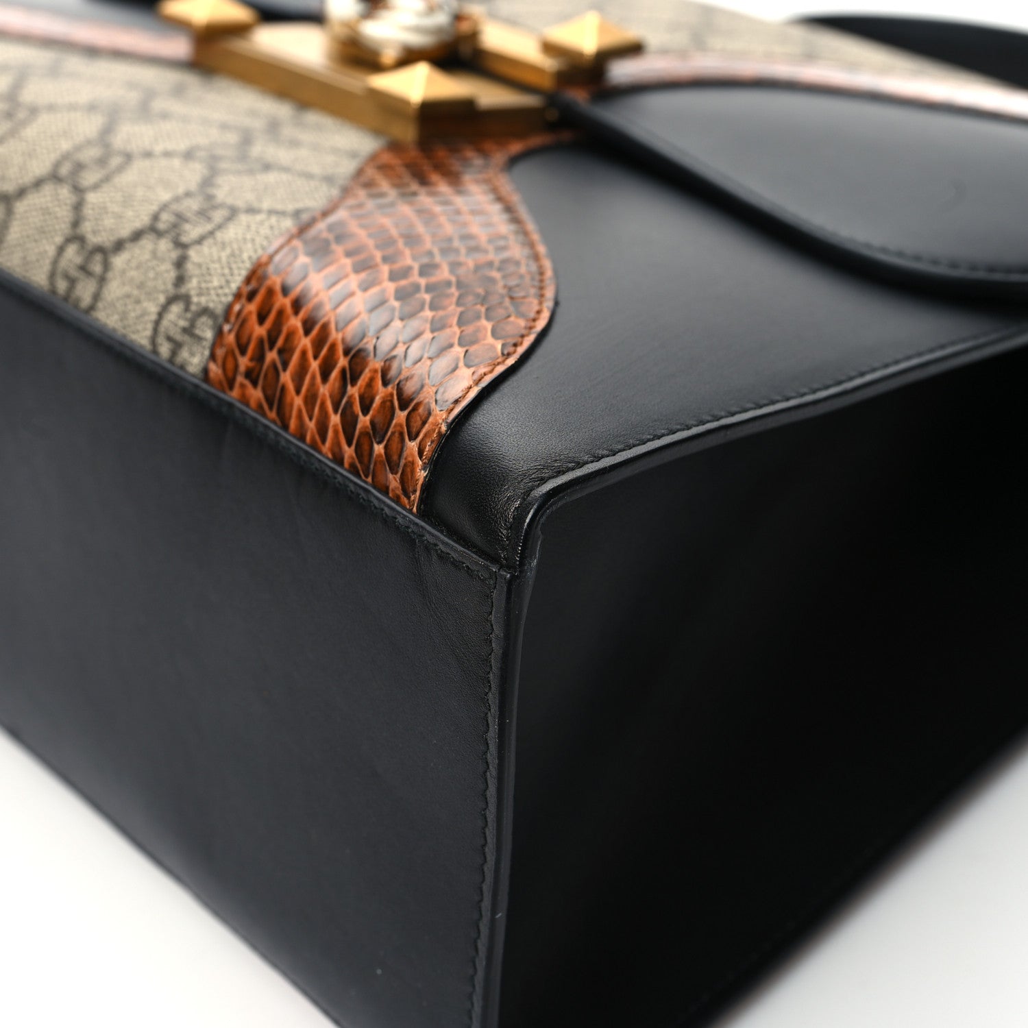 Gucci Nappa Elaphe GG Supreme Monogram Medium Osiride Top Handle Bag Black Bright Cuir Beige Ebony 11 of 14