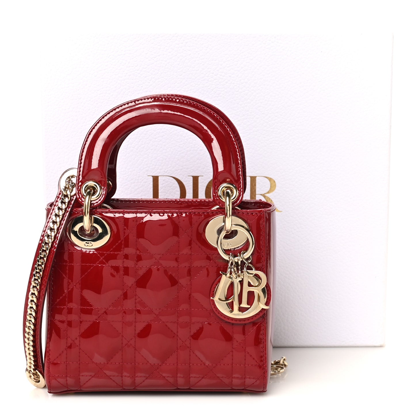 Patent Cannage Mini Lady Dior Red
