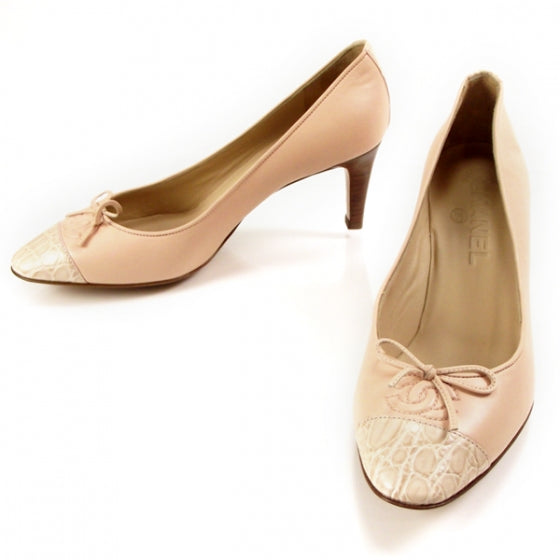 Chanel Leather CC Bow Moc Croc Pumps 36 C 1 of 7