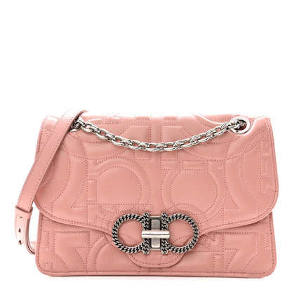 Salvatore Ferragamo Calfskin Quilted Gancini Flap Bag Antique Rose 1 of 9