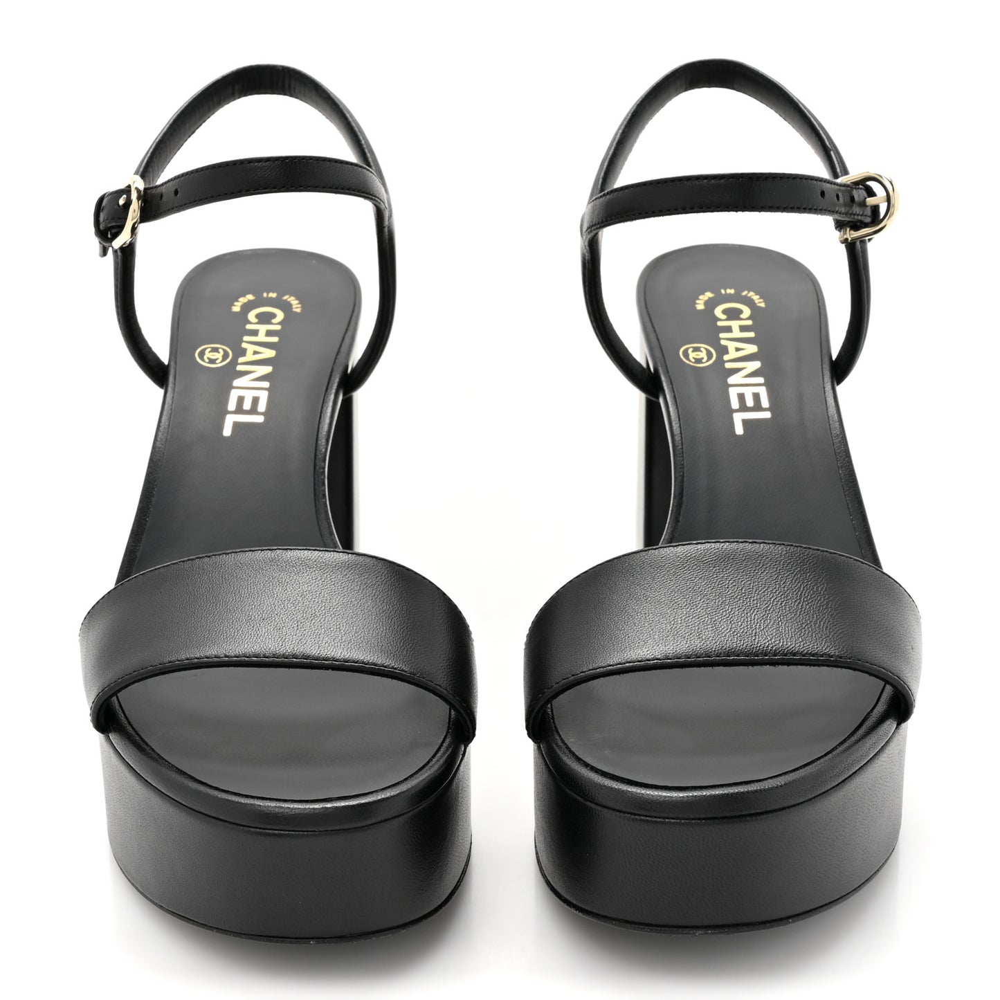 Lambskin Logo Platform Sandals 38 Black