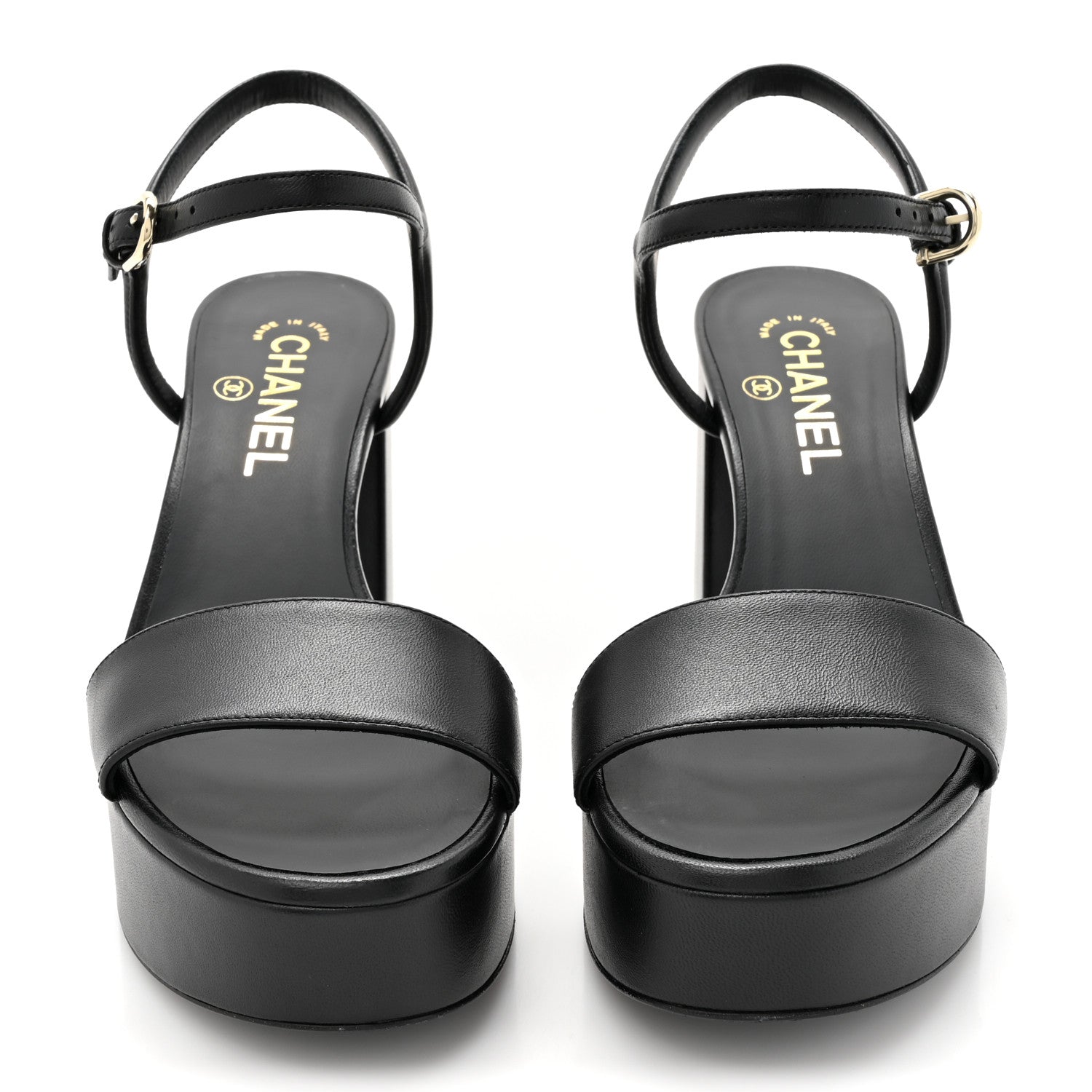 Chanel Lambskin Logo Platform Sandals 38 Black 2 of 9