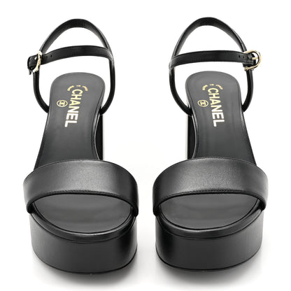 Chanel Lambskin Logo Platform Sandals 38 Black 2 of 9