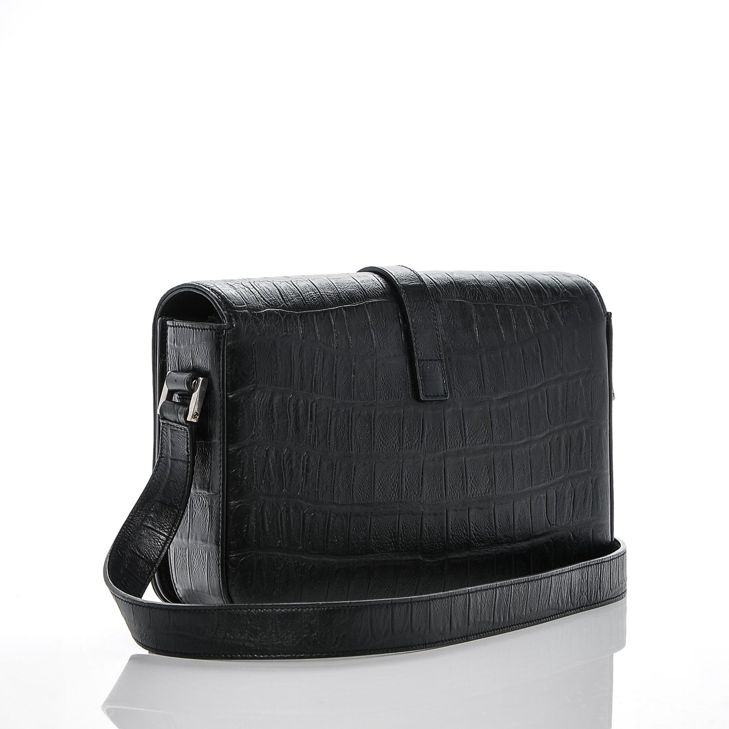 Calfskin Crocodile Embossed Medium Monogram Universite Bag Black