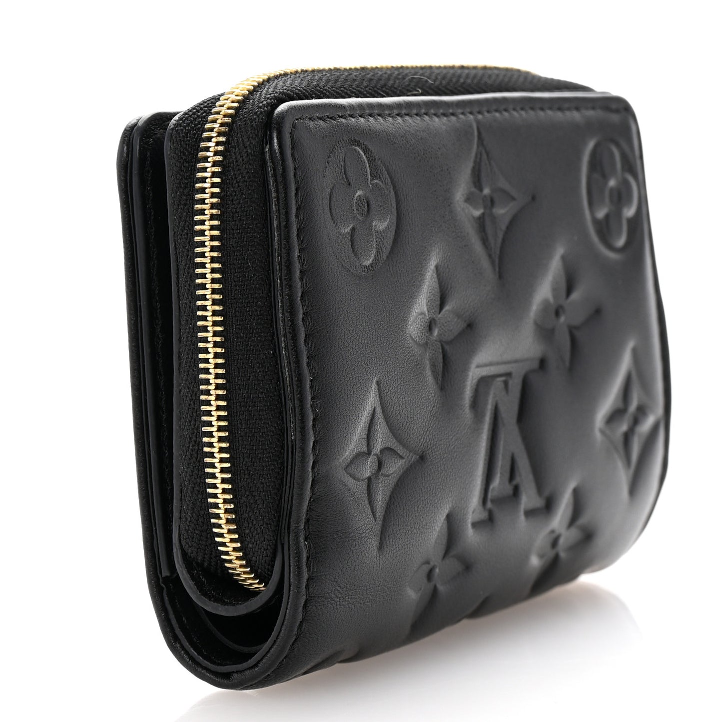 Lambskin Embossed Monogram Lou Coussin Wallet Black