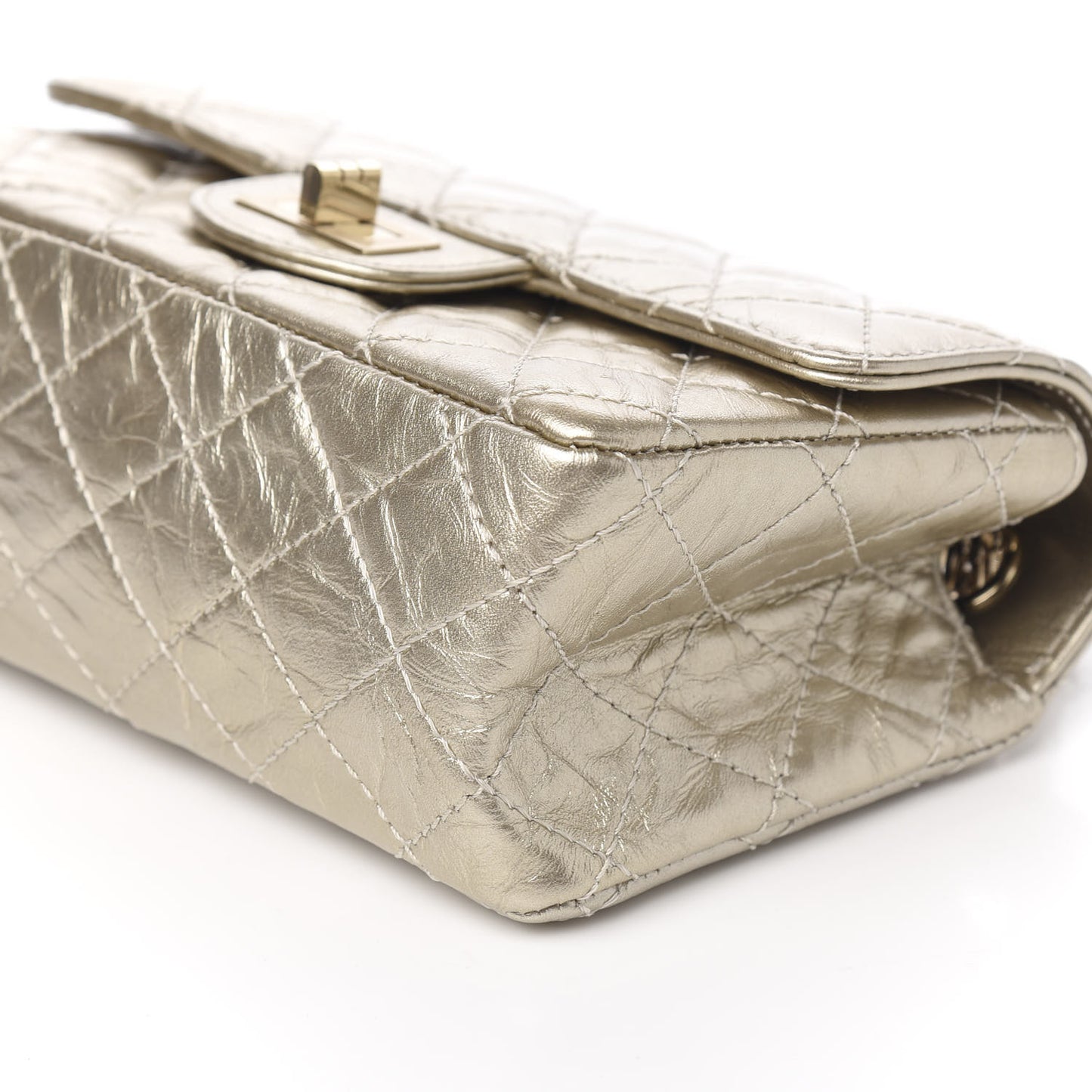 Aged Calfskin Quilted 2.55 Reissue Mini Flap Light Gold
