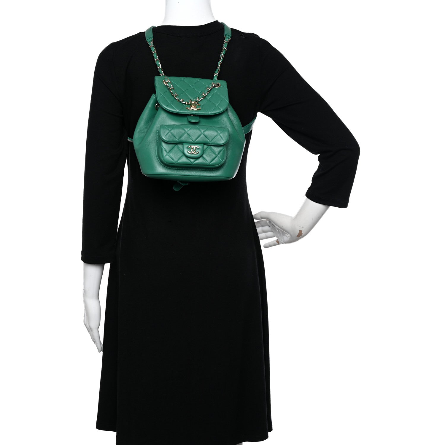 Chanel Lambskin Quilted Small Duma Drawstring Backpack Green 2 of 11